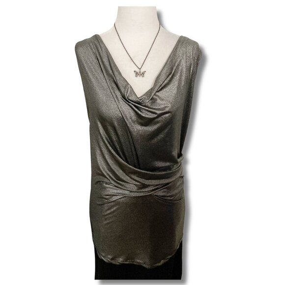 LADY DUTCH Silver grey cowl neck sleeveless shirt ~ MEDIUM LARGE stretchy top - Picture 1 of 13
